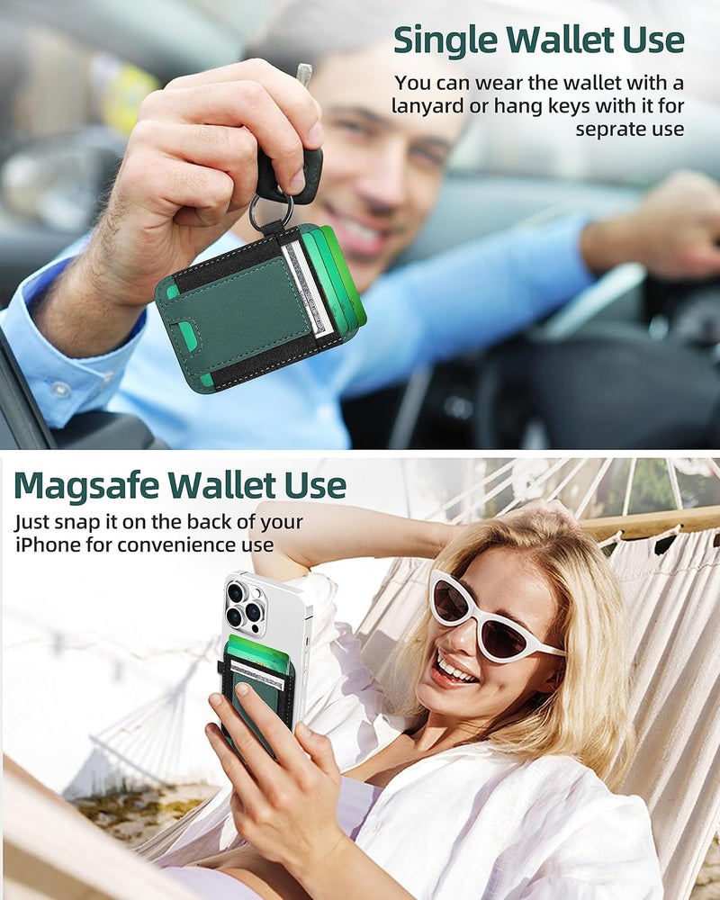 ExtreLife For Magsafe Wallet, Strongest Magnetic Wallet for iPhone 17/16/15/14/13/12 Series, for Magsafe Card Holder with 2 Card Slots, Magnetic Card Holder, RFID Blocking, Vegan Leather, Hold 7 Cards, Green - Image 4
